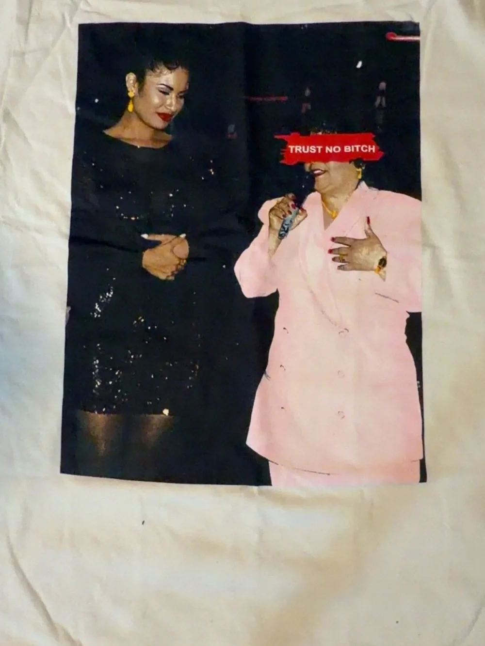 Selena Graphic Photo Print White Tee with Black & Pink Motif